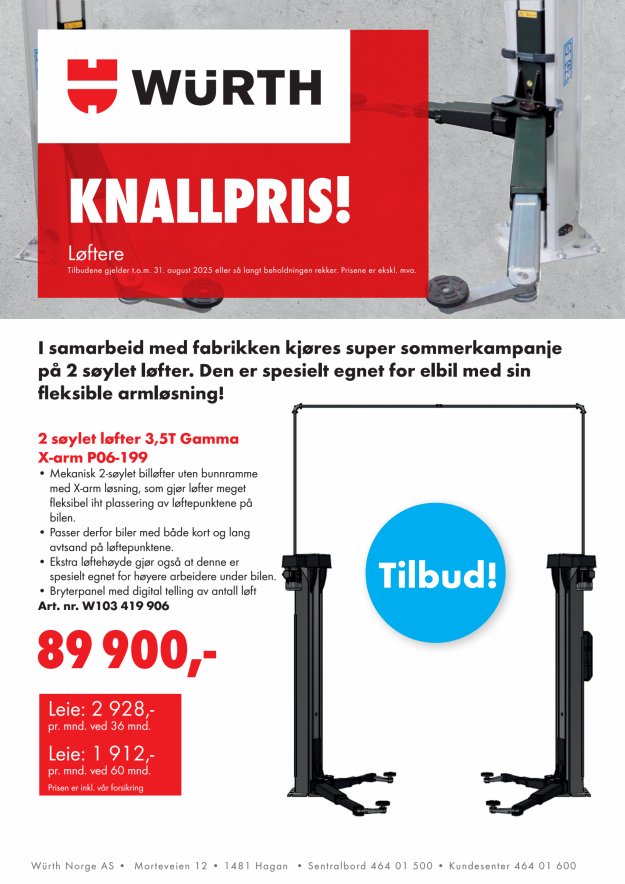 Sommertilbud 2-søylet løftere
